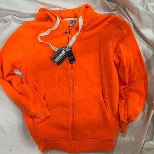 NWT Men's Medium M Hi Vis Safety Orange Sweatshirt Zippered Hoodie Cold Weather